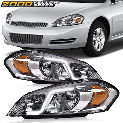 #ad Fit For 2006 2016 Chevy Impala Chrome Housing Amber Corner DRL Headlights W LED $91.80