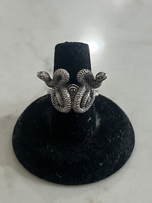 #ad 925 Sterling Silver Eqyption Snake Head Ring Designer Sz6.5 7.7G Estate $35.00