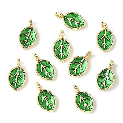 #ad 10x Enamel Golden Plated Leaf Dangle Charm Pendants for DIY Jewelry Making $6.76