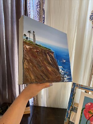 #ad Palos Verdes En Plein Air Oil On Canvas Pacific Ocean Cliff $155.00