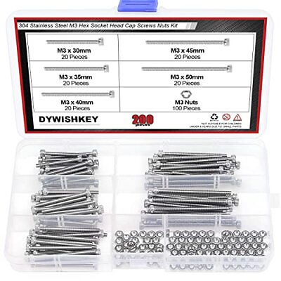 #ad 200 Pieces M3 X 30mm 35mm 40mm 45mm 50mm Stainless Steel 304 Hex Socket Head Cap $17.53