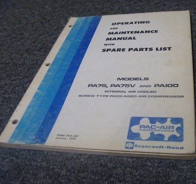 #ad Ingersoll Rand PA75V Air Compressor Parts Catalog Operator amp; Maintenance Manual $146.66