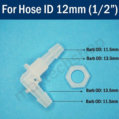 #ad 1 2quot; in 12mm 13mm Plastic 90 Deg Elbow Bulkhead Fitting Hose Barb Connector Tube $2.56