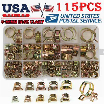 #ad 115X Hose Spring Clamps 6 22mm Fastener Fuel Water Line Pipe Air Tube Clips Kit $11.39