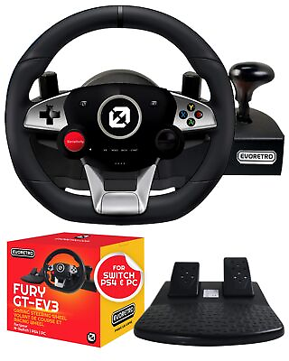 #ad FURY GT EV3 Racing Wheel and Pedals for PC PS4 and Nintendo Switch Games C $64.44