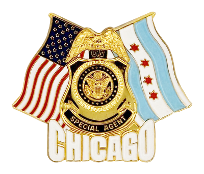 #ad UNITED STATES SPECIAL AGENT BADGE LAPEL PIN: Chicago with U.S. and Chicago Flags $7.50