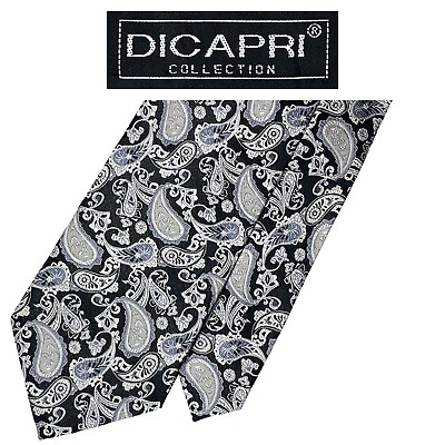 #ad Dicapri Black Tie 2 Tone Silver Paisley Floral Pattern 100% Silk necktie $39.00