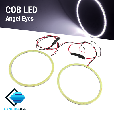 #ad 2x Angel Eyes COB Halo Ring White 60mm 130mm LED Light Headlight Fog Housing $18.49