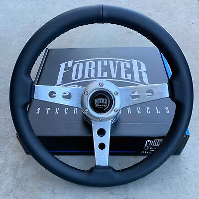 #ad 350mm 14quot; Black Leather Steering Wheel Sebring Brushed Aluminum Spokes $75.95