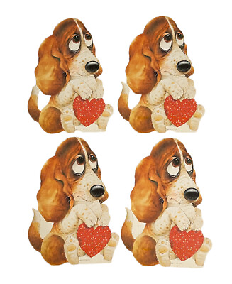 #ad Set 4 Vintage Eureka Valentine Double Side Die Cut Decor Giordano Beagle Dog $17.99