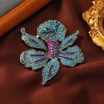#ad Luxury Noble Large Size Rhinestone Flower Brooches Pin for Women Vintage Jewelry $6.29