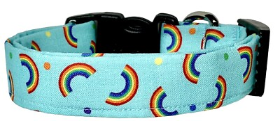 #ad Little Rainbow Tossed On Aqua Handmade Dog Collar $10.99