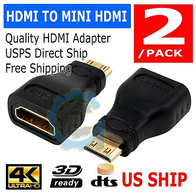 #ad 2X Mini HDMI Male to Standard HDMI Female Adapter HDTV 4K 1080p 3D $3.75