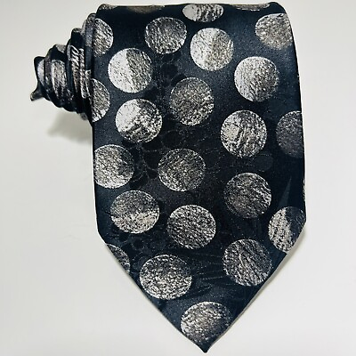#ad Take Six Black Smooth Silk Luxury Tie w Gray Sphere Design Overlay 61x3.75” $50.00