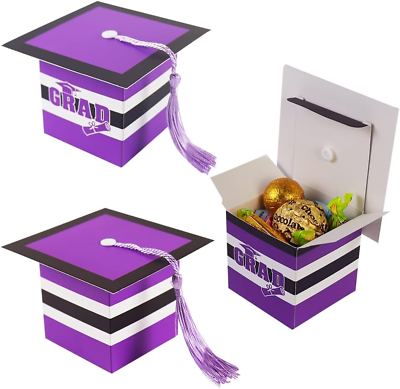 #ad 30Pcs Graduation Cap Candy Boxes Purple Graduation Gifts Boxes Graduation Party $15.97