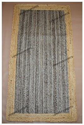 #ad Jute Rug in Grey with Beige Border Handmade Rectangular Area Rug for Home Decor $165.05