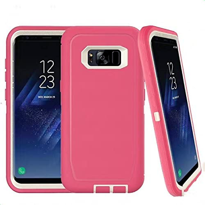 #ad Heavy Duty Shockproof Tough Case Cover PINK WHITE w Clip for Samsung S8 $7.95