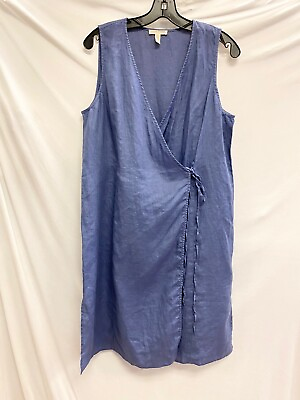 #ad EILEEN FISHER Blue Angel Organic Linen Sleeveless Wrap Dress Top Tunic PL Large $96.75