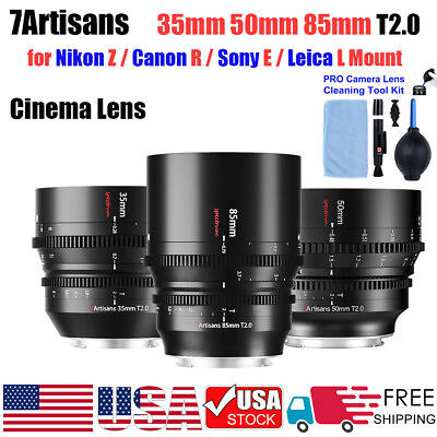 #ad 7Artisans 35mm 50mm 85mm T2.0 Cine Lens Full Frame Lens for R Z E L Mount $269.69
