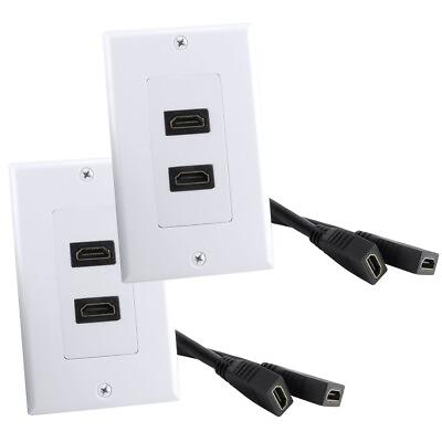 #ad HDMI Wall Plate 2 Port Built In Flexible Hi Speed HDMI Cable with 4K Video 2PC $23.89