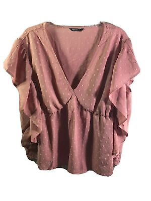 #ad Shein Blouse Shirt Top Womens Plus Size 2XL Sheer V Neck Polyester Pink $27.77