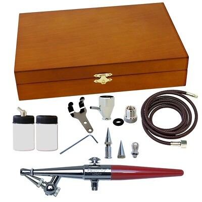 #ad H 3WC Paasche Single Action Siphon Feed Airbrush w 3 Heads in Wood Case $109.50