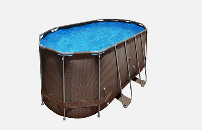 #ad Large 14 ft. Brown Oval Steel Frame Above Ground Swimming Pool with accessories $439.51