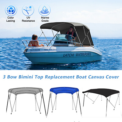 #ad BIMINI TOP 3 Bow Boat Cover Sunshade Rainproof Tent For Boats Canopy Yacht Cover $80.99