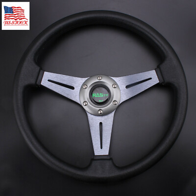 #ad 14” Deep Dish 6 Bolt Steering Wheel with Horn Button Car Sport Racing Gray US $25.85