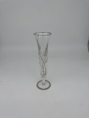 #ad Vintage Sterling Overlay Bud Vase Rockwell Silver Co Glass Flute Wheat MCM 10” $15.00