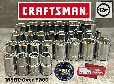 #ad SURPLUS STOCK Craftsman 27pc SAE amp; Metric 1 2 12pt ratchet wrench socket set $68.99