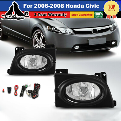 #ad For 06 08 Honda Civic Sedan Clear Lens Bumper Fog Lights Lamp WiringSwitch Kit $43.99