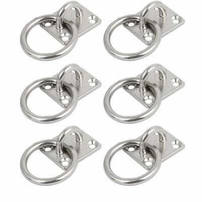 #ad 6pcs 304 Stainless Steel 5mm Thick Square Sail Shade Pad Eye Plate w Ring AU $26.93