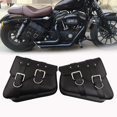 #ad Motorcycle Saddlebags Side Bag Luggage Black PU For Harley Sportster XL 883 1200 $46.99