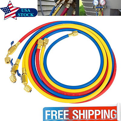 #ad 3 Pack 29986 Plus II 1 4quot; Red Blue Yellow Charging Hose Compact Ball Valve 72quot; $103.59