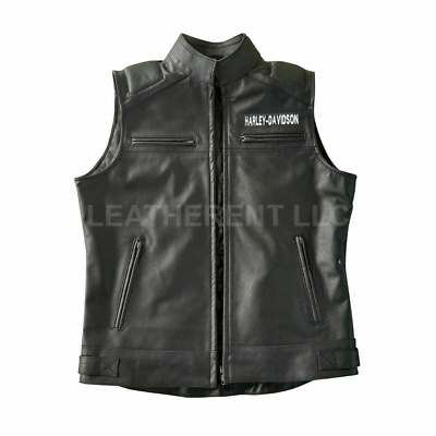 #ad Mens HDMM Moto Biker Vintage Racer Style Real Lambskin Leather Motorcycle Vest $116.98