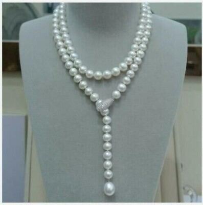 #ad Gorgeous AAA 9 10 mm natural south sea white pearl necklace 40 quot; pendant 925S $68.00