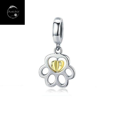#ad Sterling Silver 925 Love My Dog Cat Paw Dangle Animal Heart Charm For Bracelets GBP 16.49