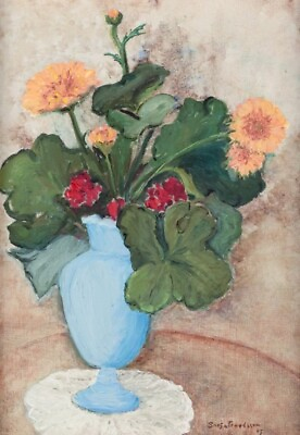 #ad Sonja Troedsson listed Swedish artist. Oil on canvas. Floral still life. $500.00
