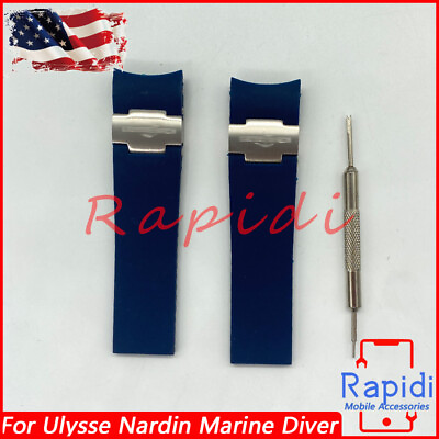 #ad For Ulysse Nardin Marine Diver Blue Silicone Watch Strap Band W Tool 20*22mm $17.39