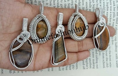 #ad Tiger Eye amp; Mix Gemstone Silver Plated Wire Wrap Tree of life 50Pcs Pendants Lot $191.25