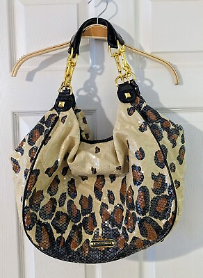 #ad Betsey Johnson Sequin Animal Print Hobo Handbag Purse Large Animal Print Bling $59.99