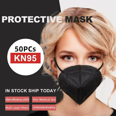 #ad #ad 50 Pcs Black KN95 Face Mask 5 Layer Disposable Respirator FLship $6.49