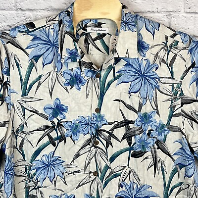 #ad Tommy Bahama Men Silk Bamboo Blue Floral Short Sleeve Hawaiian Shirt 1XLB BIG $49.99