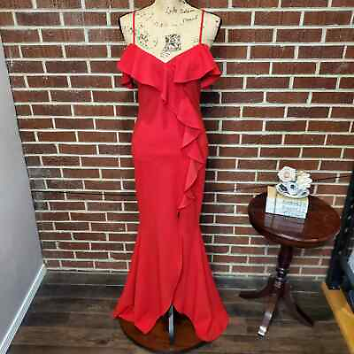 #ad Betsy Adam Red Crepe Off Shoulder Ruffle Lined Mermaid Gown Dress 6 NWT $100.00