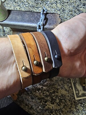 #ad Made in USA GENUINE Leather Cuff Bracelet wrap 1 2quot; thick TIMBER BROWN 8 1 2quot; $24.99