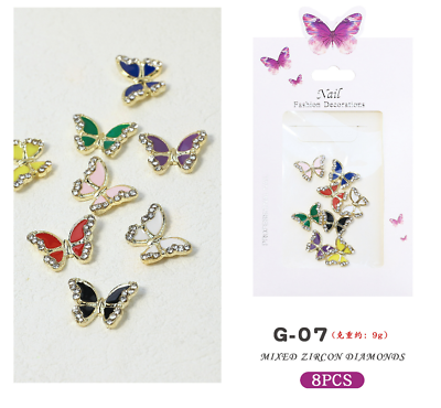 #ad Nail Art 8Pcs Alloy Diamond luxury Zircon Butterfly Gold Kawaii Charms NS16 $4.95