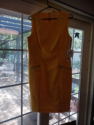 #ad New Women#x27;s Calvin Klein Yellow Dress Size 12 Large Cotton $25.00
