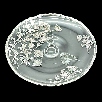 #ad Sterling Overlay Glass Bon Bon 7quot; Plate 3 Footed Flanders by Silver City VTG $12.00