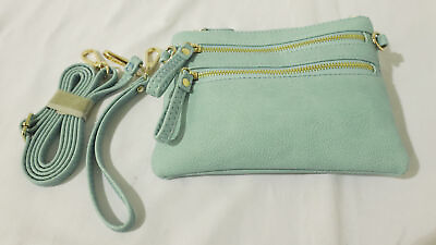#ad Fashion Puzzle Women#x27;s Multi Zipper Wristlet Crossbody Bag AC9 Bluebell Small $7.48